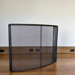 A Brass Capped Metal Mesh Fire Screen - 38.5 X 30.5 X 8