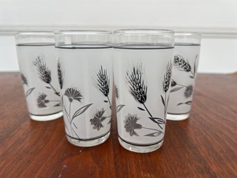 Vintage Glassware - Set Of Six Vintage Juice Glasses - Libby Silver Wheat Juice Glasses - Libby Glassware -m
