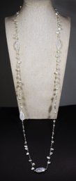 Beautiful Vintage Sterling Silver Elongated Necklace Moonstones & Genuine Pearls