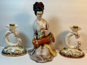 Oriental Lady And Candle Stick Holders