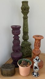 Three Wooden Pilar Candles And More