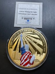 American Mint Liberty Shining The Light Of Freedom Layered In 24k Gold W/spot Silver And Swarovski