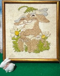 1982 Framed Bunnys Bonnet Crewel Needlepoint Wall Art-Current Brand Linen, Wool, Cotton