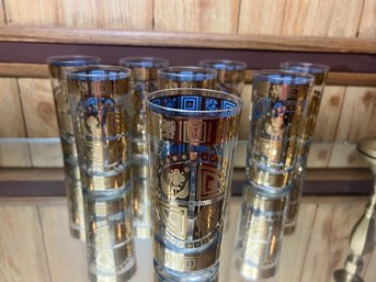 Set Of Eight Culver Coronet Gold Collins Glasses