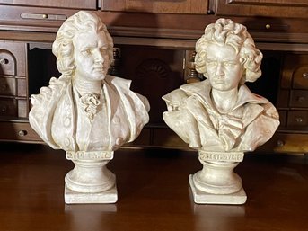 A PAIR OF PLASTER BUSTS OF BEETHOVEN AND BACH