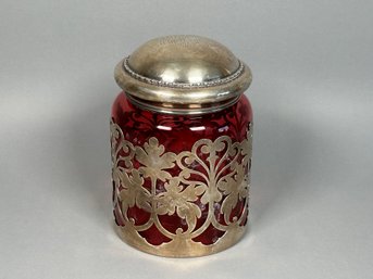 Ornate Metal Covered Glass Jar