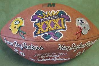 Incredible Vintage 1997 HANDPAINTED Super Bowl Green Bay Packers Vs Patriots Football - Amazing Detail OOAK