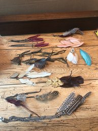 Feather Earrings, Some Pairs, Some Singles - 1 Barrette.     Lot 23A