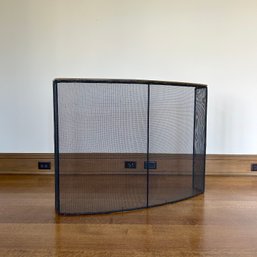 A Brass Capped Metal Mesh Fire Screen - 44 X 33 X 10