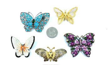 Collection Of 5 Butterfly Brooches Including Cloisonne