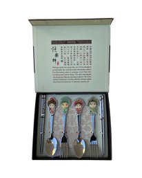 Chinese Beijing Opera Art Flatware Set By Host Spoon Fork Chopsticks Collectible