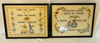 Pair Of Framed Cross Stitch Pictures, Handmade