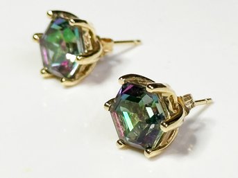 A Pair Of Topaz Earrings In 14K Gold Setting