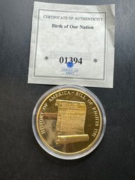 American Mint Birth Of Our Nation Bill Of Rights Layered In 24k Gold