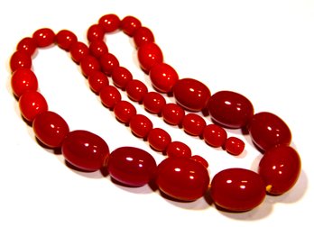 Two Color Antique Cherry Amber Bakelite Beaded Necklace 22' Long