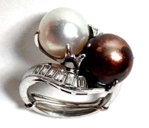 Platinum Ring With Pearls & Diamonds, Size 5.25