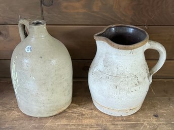 ANTIQUE STONEWARE JUG AND PITCHER
