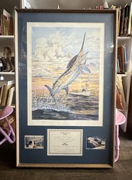 Guy Harvey Lmtd. Edit. Print- #504/750 Hand- Signed- Caught A Blue Marlin Aboard The Yacht Sea Born    AI/wA-D