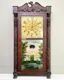 An Antique Patent Clock With Reverse Glass Painting Of New Haven Green, By Eli Terri Or Plymouth, CT
