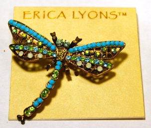 Contemporary Erica Lyons Rhinestone Dragonfly Brooch On Original Card