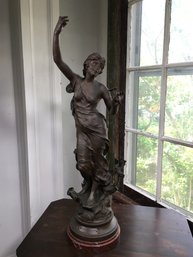 Very Nice Bronzed White Metal Statue La FLEUR- After J Causse - On Rouge Marble Base - Decorative Piece