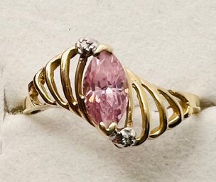 10K GOLD PINK AMETHYST AND DIAMOND ACCENT RING