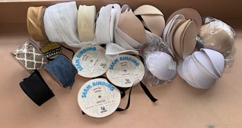 Large  Tailor's Lot Of Partially Used & Unused Ribbon And Bra Cups In Various Colors And Sizes