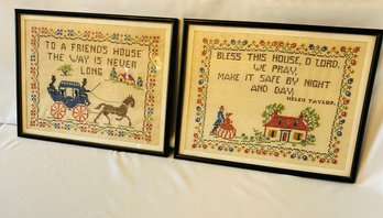 Pair Of Framed Cross Stitch Pictures, Handmade