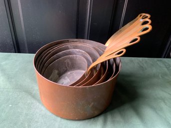 Set Of Six French Copper Pots