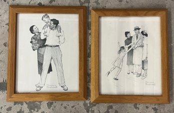 Two Framed Norman Rockwell Black And White Prints