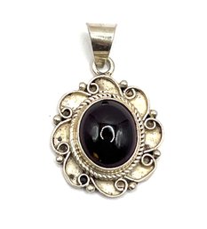 Vintage Sterling Silver Glowing Burgundy Color Stone Pendant