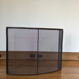 A Brass Capped Metal Mesh Fire Screen - 38.5 X 29.5 X 9