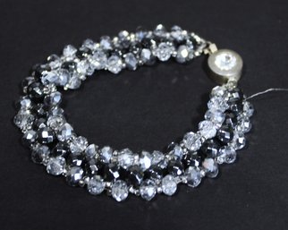 Vintage Glass Beaded Crystal Bracelet W Rhinestone Silver Clasp (free Wire At Clasp)