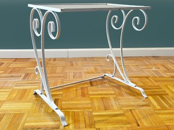 A Vintage Wrought Iron Side Table, With Glass Top