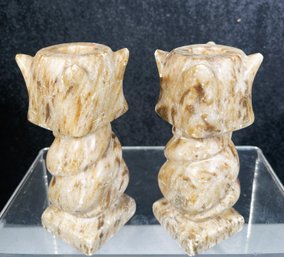 Pair Of Hand Carved Soap Stone Candle Sticks