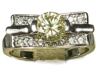 CZ Sterling Silver Ladies Ring Canary And White Stones Size 10