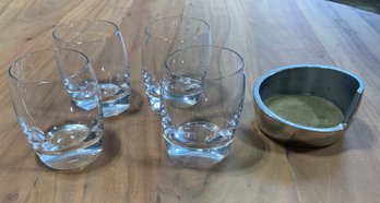 4 Beautiful NAMBE Double Old Fashioned Tilt Crystal Glasses & NAMBE Spiral Wine Coaster