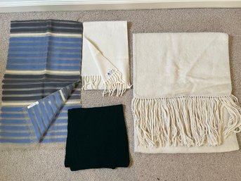 4PC Assorted Wool And Silk Scarfs Lot Including Large Crocheted Edge Wrap