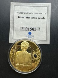 American Mint Diana Her Life In Jewels Layered In 24k Gold With Black Sapphire