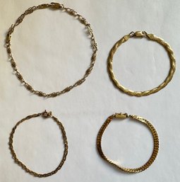 4 Vintage Gold Chain Bracelets, Marked 14 Karat Or 585