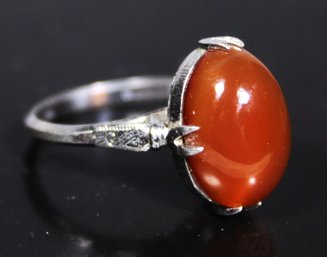 1920s Art Deco Period German Silver Ring Having Carnelian Stone Size 5