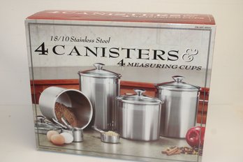 New In Box 18/10 Stainless Steel 4 Cannisters & 4 Measuring Cups