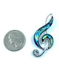 Viberant Musical G Clef Brooch With Abalone Overlay