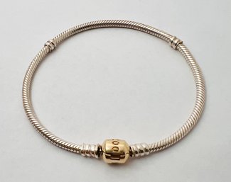 AUTHENTIC PANDORA 14K GOLD BARREL CLASP STERLING SIVER CHARM BRACELET