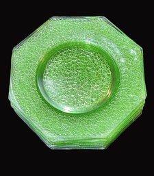 L.E. Smith 'By Cracky' Green Depression Glass Octagon 8' Plates