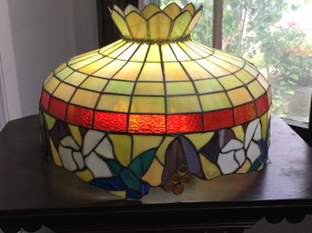 Beautiful Large Vintage Tiffany Style Hand Made Leaded Glass Lamp Shade - Floor - Hanging - Table Super Nice