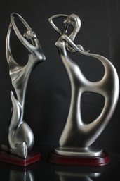 Pair Of Dancing Female Form Sculptures Art Deco Style