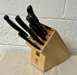 Wooden Knife Block And 8 Assorted Stainless Steel Knives