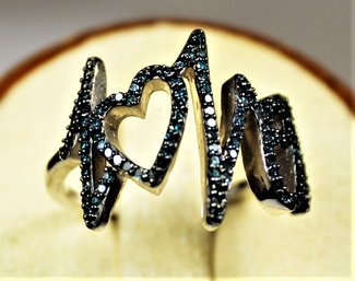 Fine Sterling Silver 'LOVE' Ring Written In Blue Gemstones Size 7