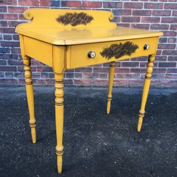 Very Rare Signed HITCHCOCK Federal Style In Mustard Writing Desk / Table With Original Backsplash - NICE !